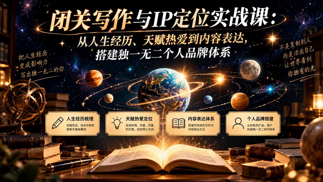 (20634期)闭关写作与IP定位实战课:从人生经历、天赋热爱到内容表达,搭建独一无二个人品牌体系网创吧-网创项目资源站-副业项目-创业项目-搞钱项目网创吧